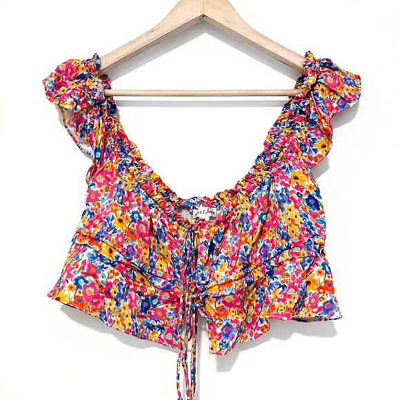 NWOT For Love & Lemons Sasha Floral Ruffle Satin Crop Top - Picture 9 of 12